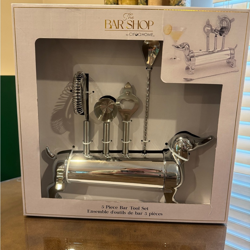 The Bar Shop Silver 5-Piece Dachshund Bar Tool Set